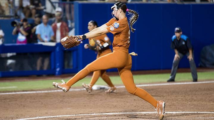 Jun 5, 2025; Oklahoma City, OK, USA;  Texas Longhorns pitcher Teagan Kavan