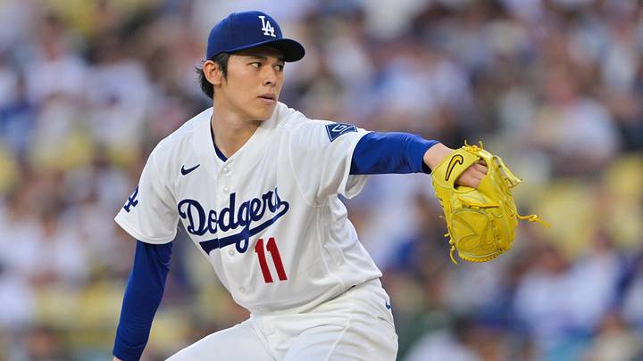 May 11, 2026; Los Angeles, California, USA; Los Angeles Dodgers starting pitcher Roki Sasaki (11) delivers a pitch in the first inning against the San Francisco Giants at Dodger Stadium. Mandatory Credit: Jayne Kamin-Oncea-Imagn Images