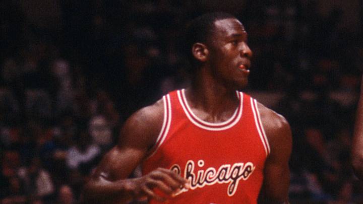 October 18, 1984; New York, NY, USA; Michael Jordan, 23, sets up Bull's offense against the Knicks during an exhibition game at Madison Square Garden in New York City. Mandatory Credit: Carmine Galasso/North Jersey Media Group via USA TODAY NETWORK