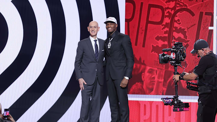Cedric Coward and Adam Silver at the NBA Draft. Cedric Coward and Adam Silver at the NBA Draft.