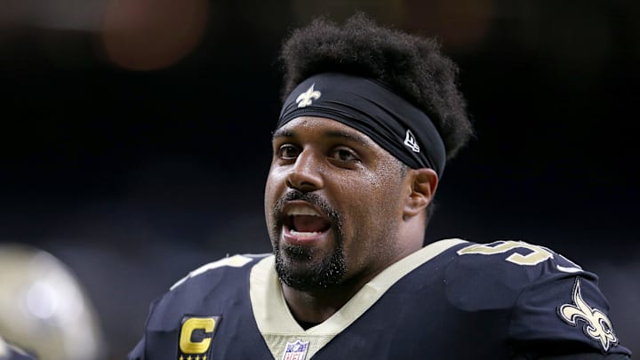 New Orleans Saints defensive end Cameron Jordan prepares before a game against the Carolina Panthers at the Caesars Superdome.