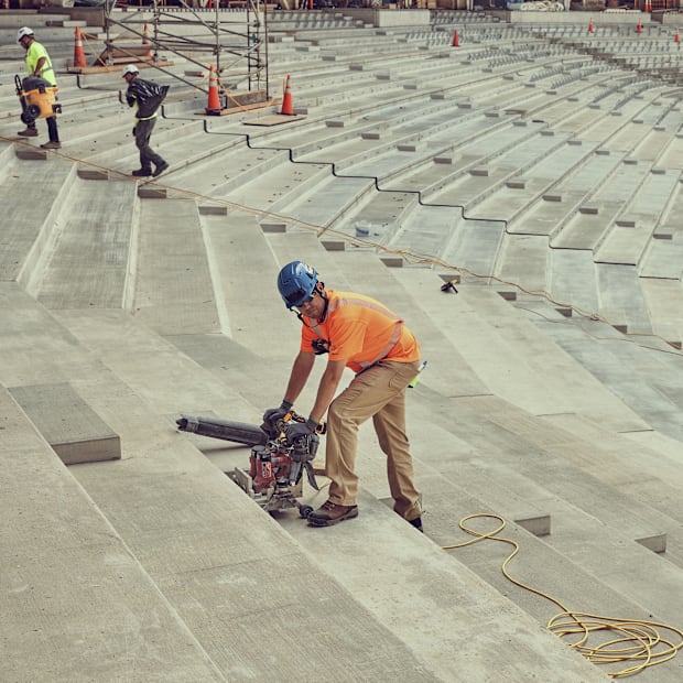 Workers in the new Highmark Stadium