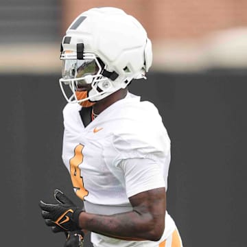 Tennessee wide receiver Mike Matthews (4) during Tennessee football preseason practice, in Knoxville, Tennessee, July 31, 2025.
