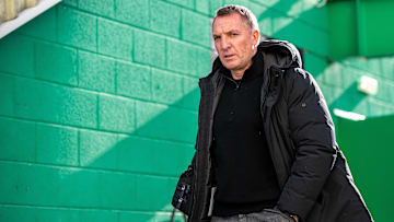 22nd February 2025; Easter Road, Edinburgh, Scotland: Scottish Premiership Football, Hibernian versus Celtic; Celtic Manager Brendan Rodgers arrives for the match