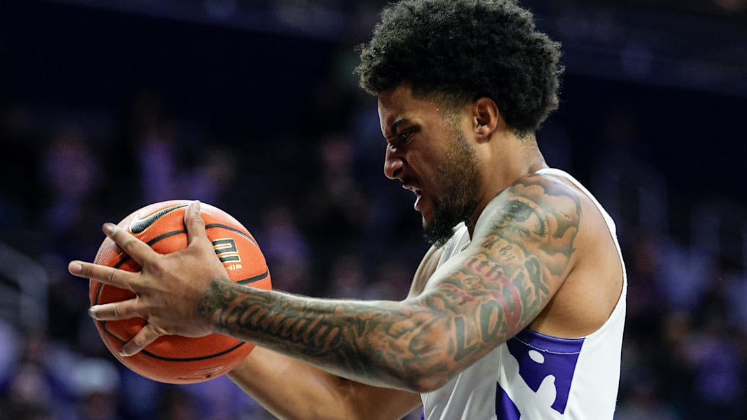 Jan 14, 2026; Manhattan, Kansas, USA; Kansas State Wildcats guard PJ Haggerty (4) reacts during the second half against the UCF Knights at Bramlage Coliseum. 