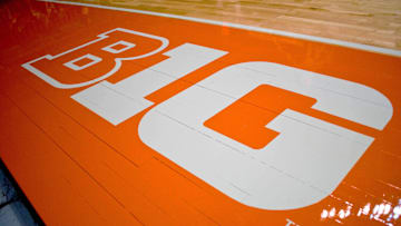 Dec 30, 2011; Champaign, IL, USA; The Big 10 logo on the Assembly Hall court before the start of the
