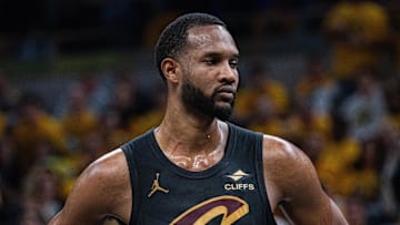 May 9, 2025; Indianapolis, Indiana, USA; Cleveland Cavaliers forward Evan Mobley (4) during game three of the second round for the 2025 NBA Playoffs against the Indiana Pacers at Gainbridge Fieldhouse. Mandatory Credit: Trevor Ruszkowski-Imagn Images