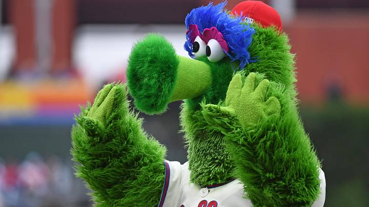 Jun 15, 2025; Philadelphia, Pennsylvania, USA; Phillie Phanatic performs before game between the Philadelphia Phillies and the Toronto Blue Jays at Citizens Bank Park.