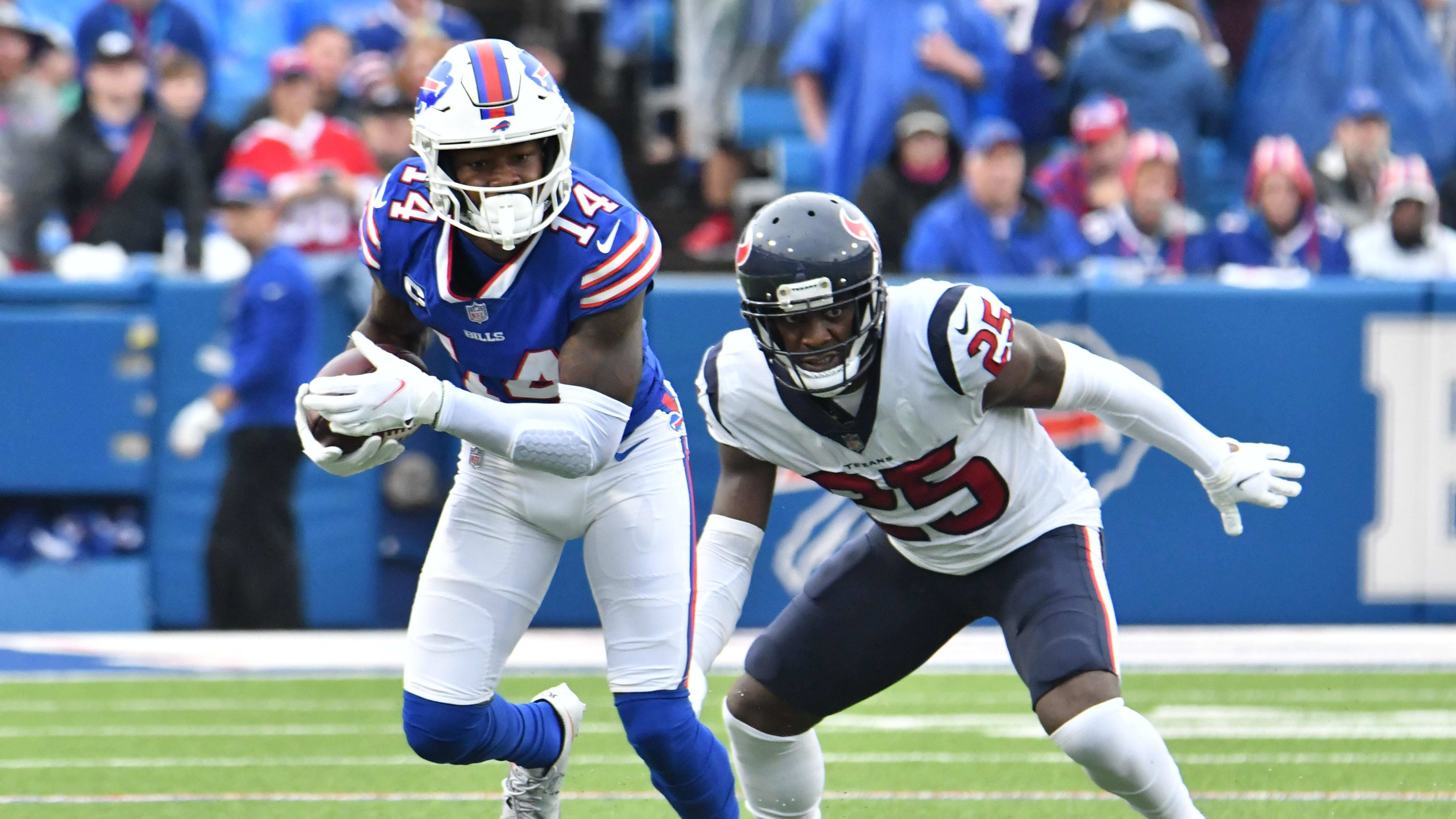 Oct 3, 2021; Orchard Park, New York, USA; Buffalo Bills wide receiver Stefon Diggs (14) moves past