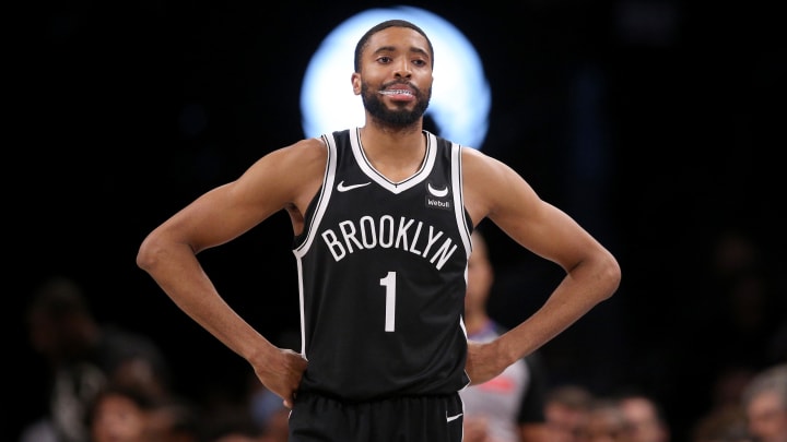 Mar 4, 2024; Brooklyn, New York, USA; Brooklyn Nets forward Mikal Bridges (1) reacts during the fourth quarter against the Memphis Grizzlies at Barclays Center. Mandatory Credit: Brad Penner-USA TODAY Sports