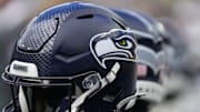 Aug 23, 2025; Green Bay, Wisconsin, USA; General view of a Seattle Seahawks helmet prior to the game against the Green Bay Packers at Lambeau Field. 