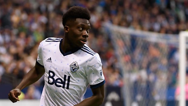 Bayern Munich's Alphonso Davies playing for the Vancouver Whitecaps. 