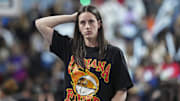 Sep 18, 2025; College Park, Georgia, USA; Indiana Fever guard Caitlin Clark (22) shown on the court against the Atlanta Dream during the first half during game three of round one for the 2025 WNBA Playoffs at Gateway Center Arena at College Park. Mandatory Credit: Dale Zanine-Imagn Images