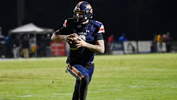 Nashville Christian quarterback Jared Curtis (2) runs the ball in for the go-ahead touchdown with 50 second left in game against Tyner Friday, Oct. 10, 2025, in Nashville, Tenn.