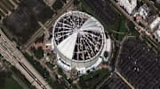 The roof of Tropicana Field, home of the Tampa Bay Rays MLB team, was torn off by Hurricane Milton's powerful winds. Satellite imagery from Maxar shows the destruction on Oct. 10, 2024. Prior to landfall, the stadium was converted into a base camp for emergency responders.