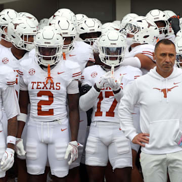 Texas Longhorns head coach Steve Sarkisian waits to lead his team onto the field prior to the game against the Mississippi State Bulldogs at Davis Wade Stadium at Scott Field.