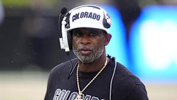 Oct 11, 2025; Boulder, Colorado, USA; Colorado Buffaloes head coach Deion Sanders during the first quarter against the Iowa State Cyclones at Folsom Field. Mandatory Credit: Ron Chenoy-Imagn Images