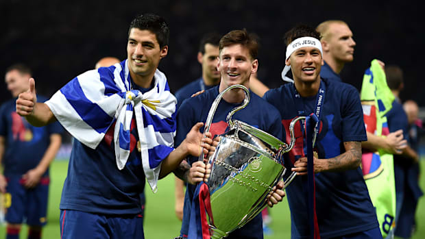 Luis Suarez, Lionel Messi, and Neymar in 2015.