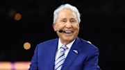 Lee Corso laughs before the 2020 National Championship between LSU and Clemson.
