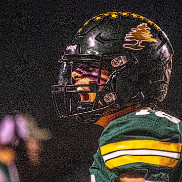 D.C. Everest Evergreen senior defensive back and wide receiver Nevin Poppy (18) cheers as his team secures the ball in the third quarter of the conference game at Stiehm Stadium in Weston, Wis. on Friday, Oct. 11, 2024. D.C. Everest won 47-41.