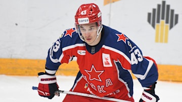 Ruslan Iskhakov (43) CSKA Moscow Hockey Club seen in action...