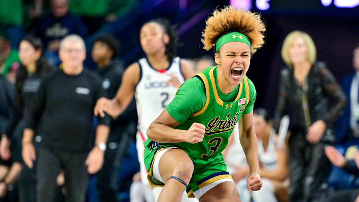 Notre Dame star Hannah Hidalgo led the Irish to a home upset of No. 2 UConn on Thursday night. Notre Dame star Hannah Hidalgo led the Irish to a home upset of No. 2 UConn on Thursday night.