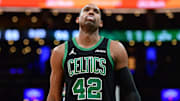 Mar 18, 2025; Boston, Massachusetts, USA; Boston Celtics center Al Horford (42) during the second half against the Brooklyn Nets at TD Garden. Mandatory Credit: Bob DeChiara-Imagn Images