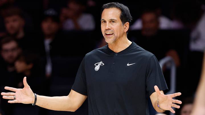 Miami Heat head coach Erik Spoelstra reacts  (Mandatory Credit: Rhona Wise-Imagn Images)
