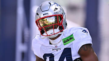 Jul 28, 2025; Foxborough, MA, USA; New England Patriots wide receiver Kendrick Bourne (84) heads to the practice fields for training camp at Gillette Stadium. Mandatory Credit: Eric Canha-Imagn Images