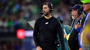 Dec 8, 2025; Inglewood, California, USA; Philadelphia Eagles head coach Nick Sirianni looks on in the first half against the Los Angeles Chargers at SoFi Stadium. 