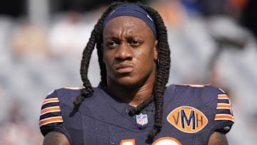 Sep 21, 2025; Chicago, Illinois, USA; Chicago Bears middle linebacker Tremaine Edmunds (49) before the game against the Dallas Cowboys at Soldier Field. 