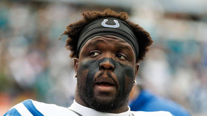 Indianapolis Colts defensive end Kwity Paye looks on before a game