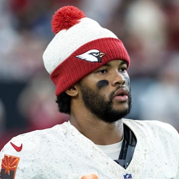 Sep 25, 2025; Glendale, Arizona, USA; Arizona Cardinals quarterback Kyler Murray (1) against the Seattle Seahawks at State Farm Stadium. Mandatory Credit: Mark J. Rebilas-Imagn Images