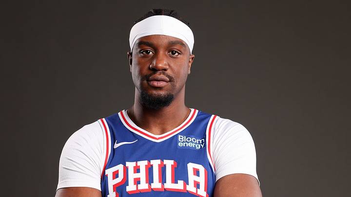 Sep 28, 2026; Camden, NJ, USA; Philadelphia 76ers Ariel Hukporti poses for a photo during media day. 