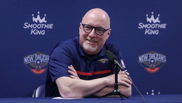 Sep 26, 2022; New Orleans, LA, USA;   New Orleans Pelicans vice president of basketball operations David Griffin during a press conference at the New Orleans Pelicans Media Day from the Smoothie King Center. Mandatory Credit: Stephen Lew-USA TODAY Sports