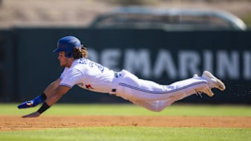 Oct 22, 2022; Phoenix, Arizona, USA; Toronto Blue Jays infielder Addison Barger plays for the Salt