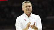 Feb 1, 2025; Dallas, Texas, USA;  Stanford Cardinal head coach Kyle Smith reacts during the first half against the Southern Methodist Mustangs at Moody Coliseum. Mandatory Credit: Kevin Jairaj-Imagn Images