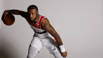 Sep 29, 2025; Washington, DC, USA; Washington Wizards forward Cam Whitmore (1) poses for a portrait during Wizards Media Day at CareFirst Arena.  Mandatory Credit: Geoff Burke-Imagn Images