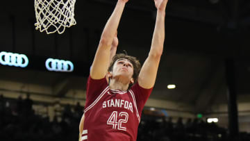 Mar 3, 2024; Boulder, Colorado, USA; Stanford Cardinal forward Maxime Raynaud (42) reaches for the