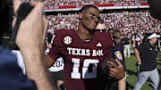 Texas A&M Aggies quarterback Marcel Reed (10) walks on the field after the game against the South Carolina Gamecocks at Kyle Field. 