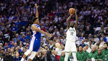 Milwaukee Bucks forward Taurean Prince shoots past Philadelphia 76ers guard Kyle Lowry during the second quarter at Wells Fargo Center on Wednesday.