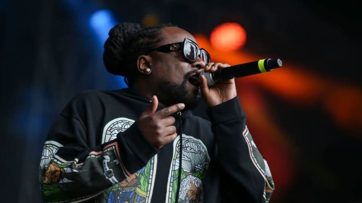 Rapper Wale performs from the Boom Stage on the first day of the 2022 Forecastle Festival.