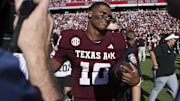 Texas A&M Aggies quarterback Marcel Reed (10) walks on the field after the game against the South Carolina Gamecocks at Kyle Field. Mandatory Credit: Troy Taormina-Imagn Images