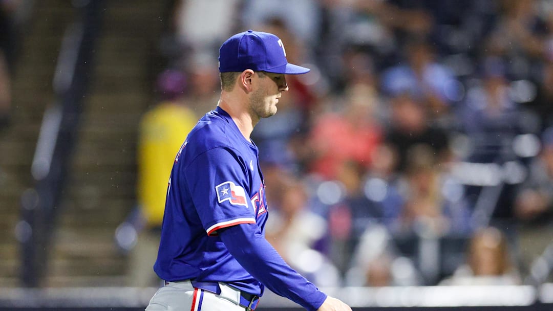 Jun 3, 2025; Tampa, Florida, USA; Texas Rangers starting pitcher Tyler Mahle (51) leaves the game against the Tampa Bay Rays in the sixth inning at George M. Steinbrenner Field. Mandatory Credit: Nathan Ray Seebeck-Imagn Images Jun 3, 2025; Tampa, Florida, USA; Texas Rangers starting pitcher Tyler Mahle (51) leaves the game against the Tampa Bay Rays in the sixth inning at George M. Steinbrenner Field. Mandatory Credit: Nathan Ray Seebeck-Imagn Images