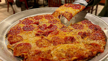 Chicago-style, thin-crust pizza with pepperoni from JoJo's Tastes of Chicago in Port Orange.