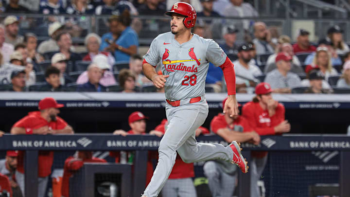 St. Louis Cardinals third baseman Nolan Arenado scores during a game against the New York Yankees on Aug. 30 at Yankee Stadium. St. Louis Cardinals third baseman Nolan Arenado scores during a game against the New York Yankees on Aug. 30 at Yankee Stadium.