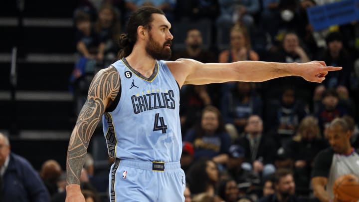 Jan 16, 2023; Memphis, Tennessee, USA; Memphis Grizzlies center Steven Adams (4) gives direction during the first half against the Phoenix Suns at FedExForum. Mandatory Credit: Petre Thomas-USA TODAY Sports