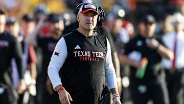 Oct 18, 2025; Tempe, Arizona, USA; Texas Tech Red Raiders head coach Joey McGuire against the Arizona State Sun Devils at Mountain America Stadium. Mandatory Credit: Mark J. Rebilas-Imagn Images