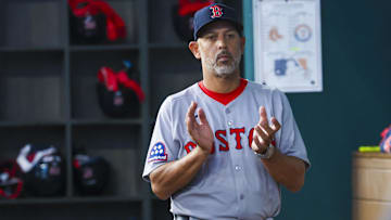 \Boston Red Sox manager Alex Cora (13) before the game against the Texas Rangers at Globe Life Field. 