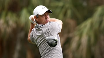 Rory McIlroy tees off during the final round of the 2025 Players Championship